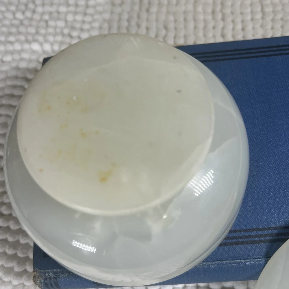 White Onyx Marble Lidded Jar Trinket Candy Dish Cream Heavy App 5